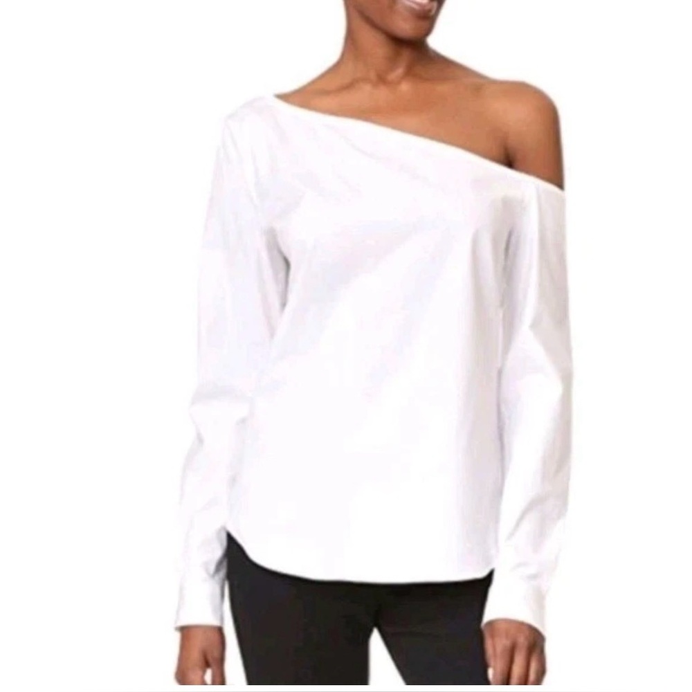 Theory White Boatneck Long Sleeve Blouse